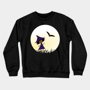 Witch Girl with her  Bat friend Crewneck Sweatshirt